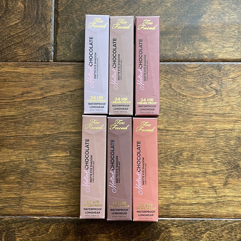 NIB Too Faced Melted Chocolate Whipped Liquid Matte Eye Shadow Neutrals Set of 6